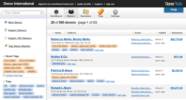 screenshot of Donor Tools
